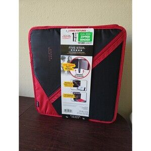 NEW Mead Five Star Dual Ring Zipper Binder 1.5 Inch 950 Sheets Retro Red Black